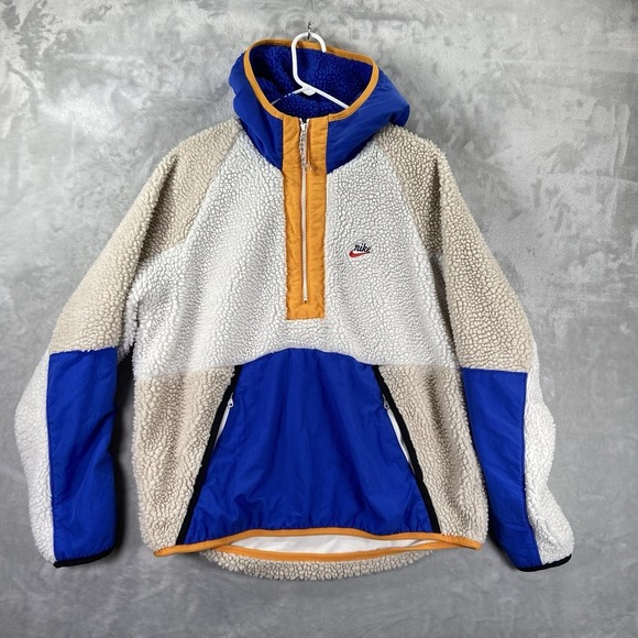 Nike Jacket men's Large Heritage Sherpa Fleece Half 1/2 Zip Hooded Anorak Lined